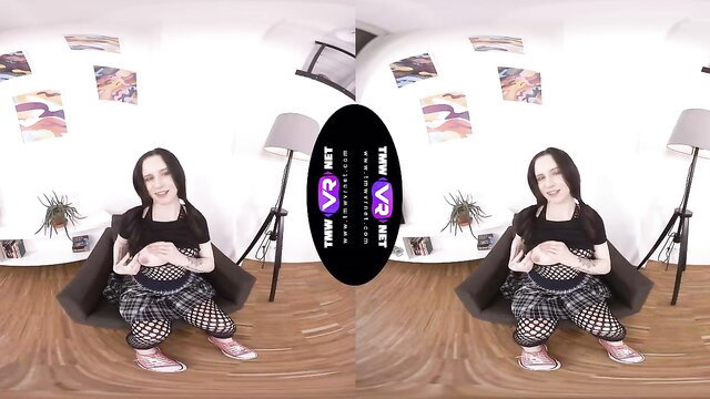 Caroline Mann pregnant goth in plaid skirt, TMWVRnet VR solo tease