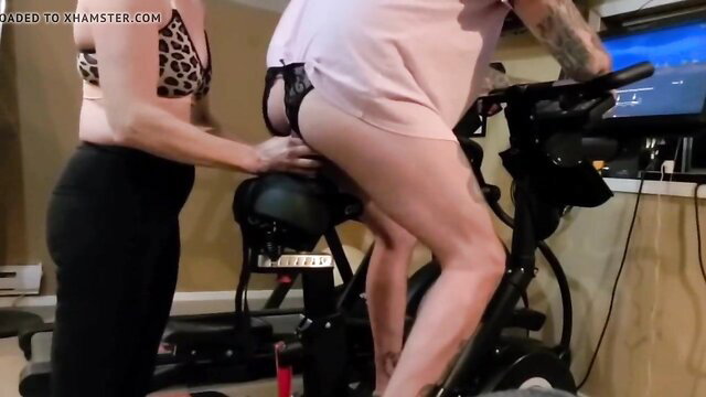 Miss A motivates Joey on exercise bike in lingerie from Hilt 95