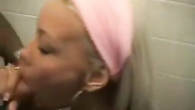 Nikky giving sloppy close-up blowjob with pink headband