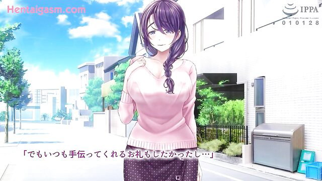 Married Woman Yukino in tight pink sweater, purple skirt, outdoors hentai tease