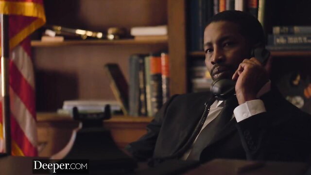 Denzel Washington lookalike in suit on phone, Deeper adult video thumbnail