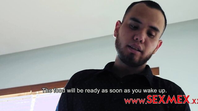 Latino man in black shirt promises stepmom food ready when you wake up