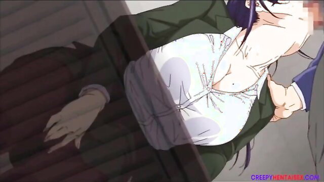 Stepdad fingers wet hentai student's tight pussy in office