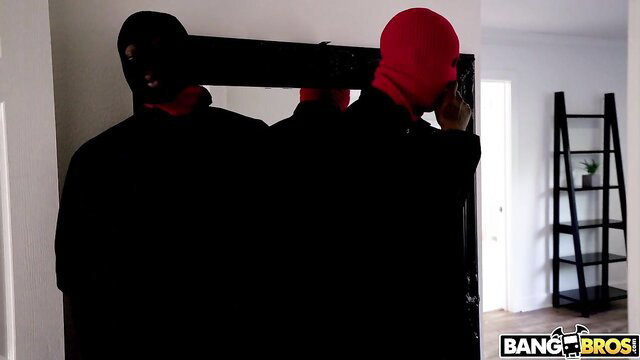 Kira's masked home invasion fantasy with two black guys in BangBros Monsters of Cock