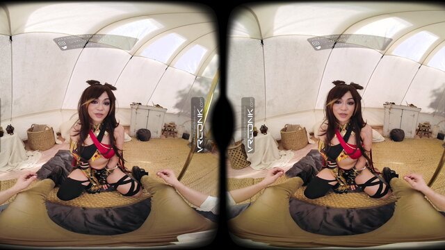 Scarlett Alexis as Japanese teen in sexy red VR cosplay outfit POV