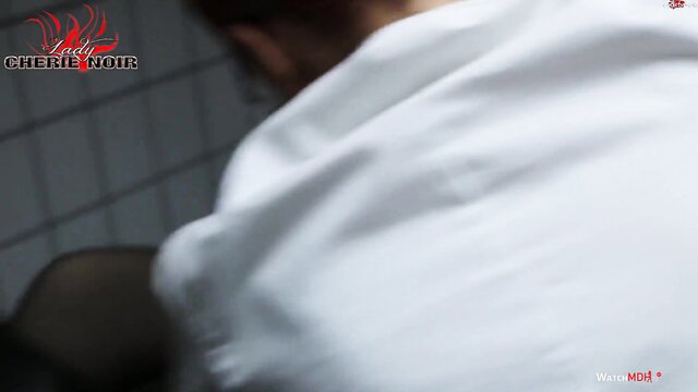 IsaVanGold in white towel at Cherie Noir, teasing squirt nympho scene