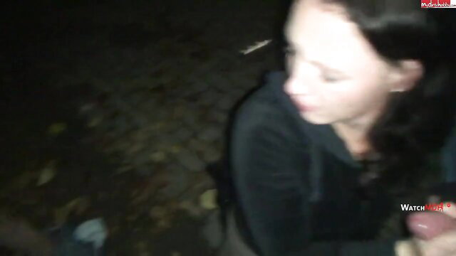 Big tits MILF domina outdoor POV handjob in dark park parking