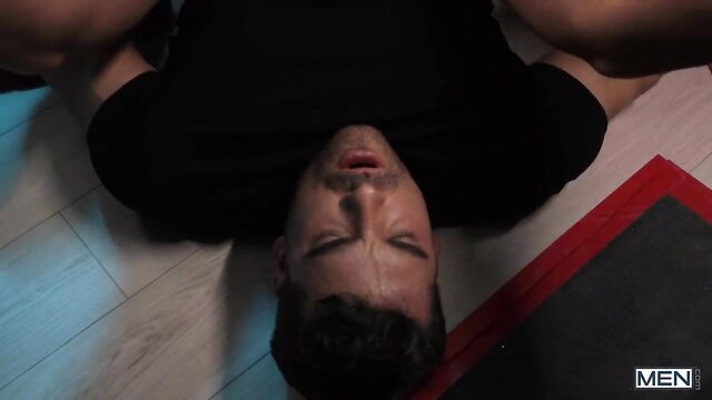 Malik Delgaty upside down in sweaty boxing gear, hot Men.com thumbnail