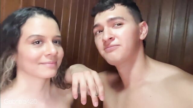 Gabriela420 hot brunette with big tits bares it with young stud