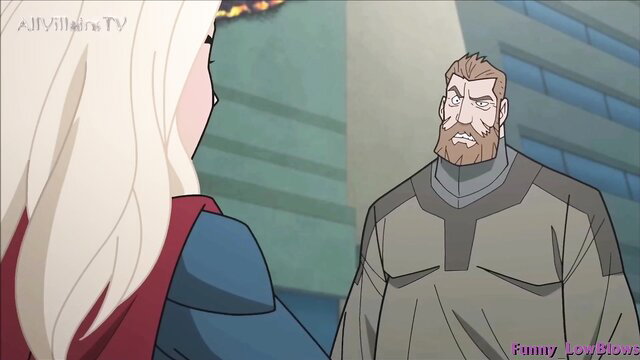 Supergirl knees Mon-El's balls in anime ballbusting fight