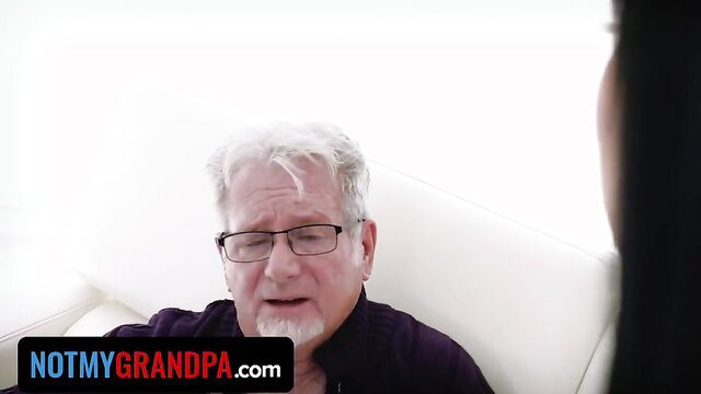 Leda Lotharia with hot curvy teen body chats with wealthy silver fox step grandpa