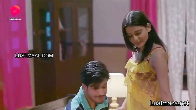 Indian beauty in yellow frilly dress teases guy kneeling before her in Paglet ep5