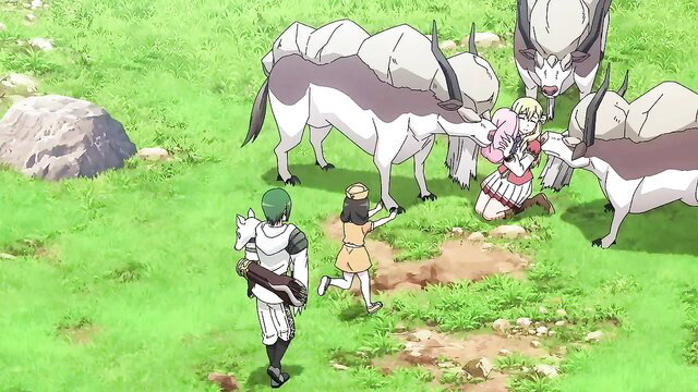 Immoral Guild hentai girls surrounded by monster bulls in field orgy scene