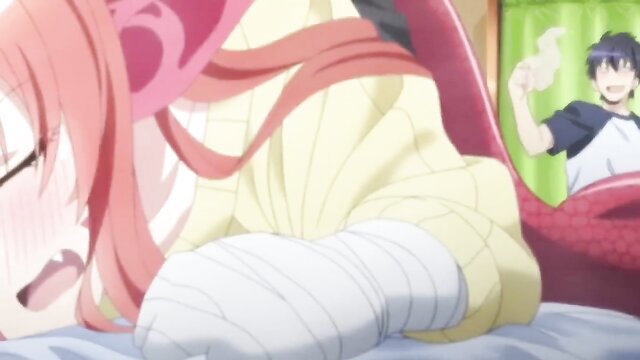 Redhead monster girl with bandaged leg ahegao as guy snaps pervy photos