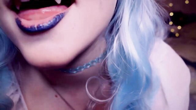 Aftyn Rose vampire fangs closeup lip kiss ASMR tease
