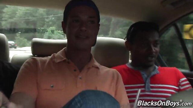 Caden Grey smiles in car with two black guys - Blacks on Boys