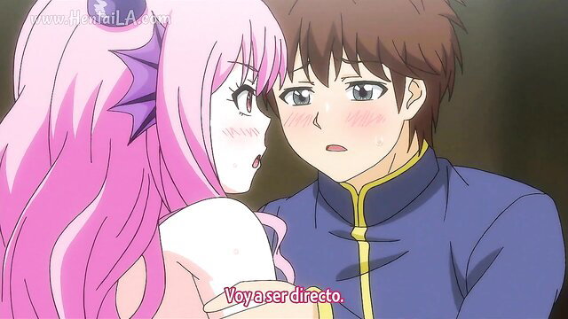 Pink-haired succubus Iria kisses guy in Succuba Mist Story hentai