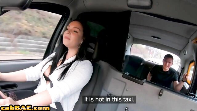 Hot Latina big booty cabbie in stockings rides passenger in taxi