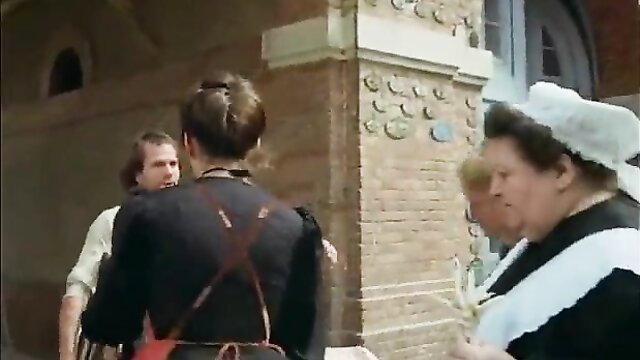 What Every Frenchwoman Wants vintage scene with aproned woman and men