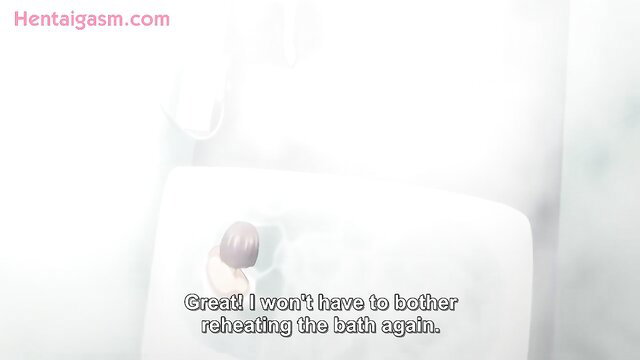 Hentai girl relieved no need to reheat bath, nude in bathroom