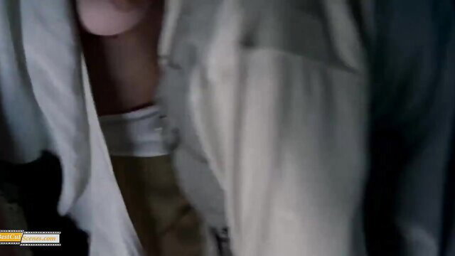 Blissful Karina undressing in closet, teasing tits and ass