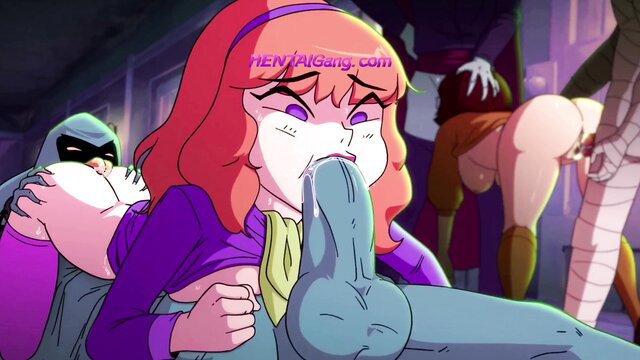 Velma sucks monstrous cock in Mystery Gang 4K group sex animation