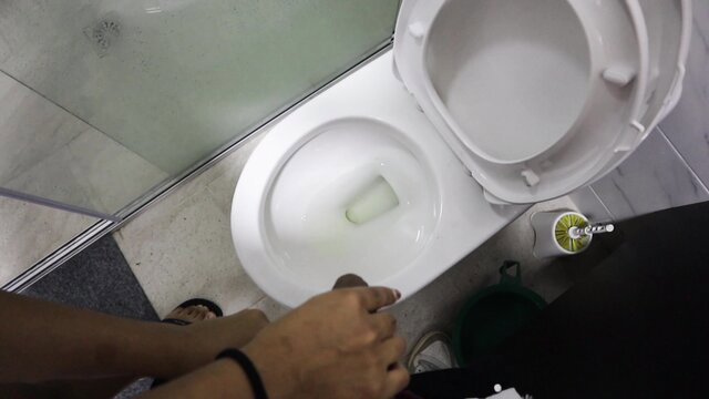 POV wild teen sis helps bro jerk off & piss in toilet