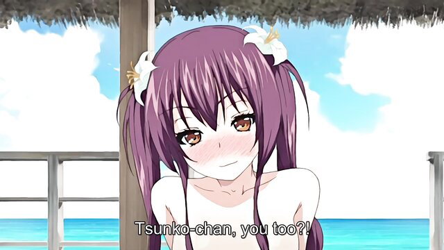Tsunko-chan nude blushing anime girl at beach from Hinagiku Virgin Lost Club