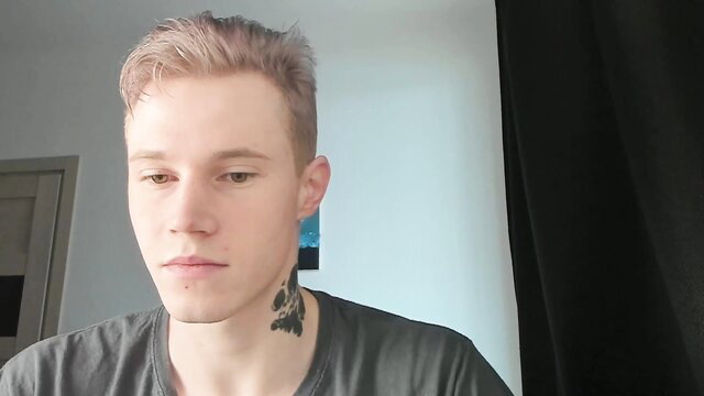 Blond twink Kyle4u with neck tattoo in Chaturbate private cam show