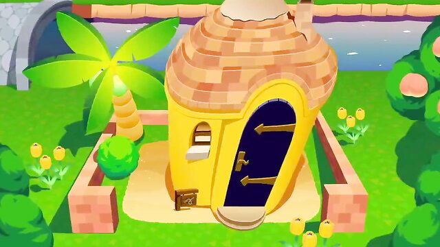 Cute yellow beehive house in sunny Animal Crossing island paradise