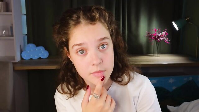 Wilonebendell shy 18yo cutie teases with finger on lips closeup