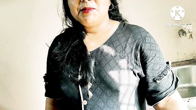 Annuakhil Indian Bhabhi in sexy black dress kitchen tease