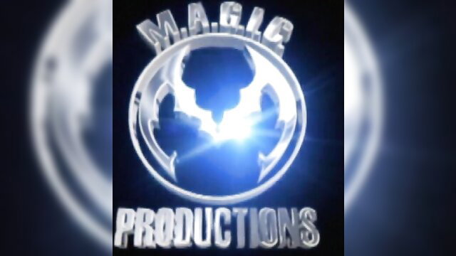 Magic Productions logo glowing blue, adult video studio branding