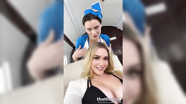 Lana Rhoades and Mia Malkova sexy flight attendant selfies in First Class