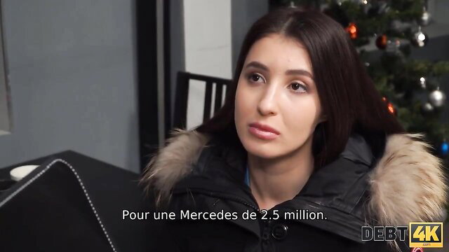 Russian brunette in fur coat talks about 2.5M Mercedes debt
