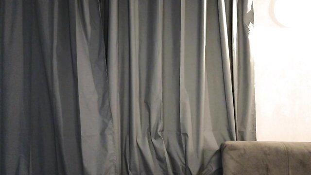 Kittynchloe shy teen camgirl in sheer curtains by window, natural big boobs