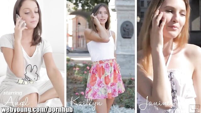 Innocent Angels Katie, KatieLynn & Janina phone tease in skirts & tops