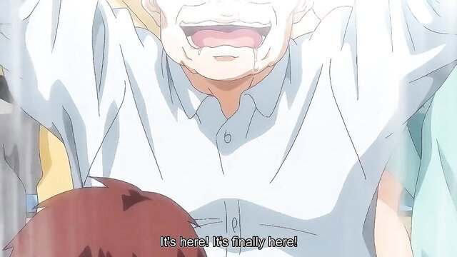 Chizuru-chan Kaihatsu Nikki Ep 3 hentai man grinning with face cream on shirt closeup