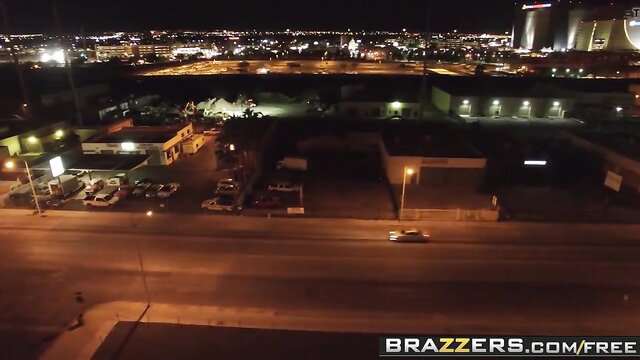 Night city aerial view with cars and buildings, Brazzers oiling whore scene
