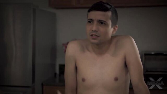 Shirtless young Latino man in Penny Barber Like Father Like Son MissaX