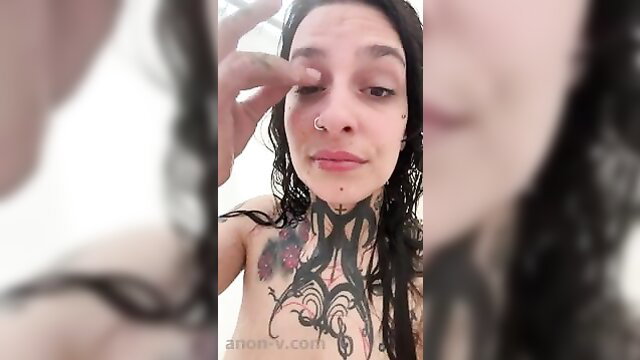Roma Army aka Chloe Sunderland wet tattooed goth tits shower tease