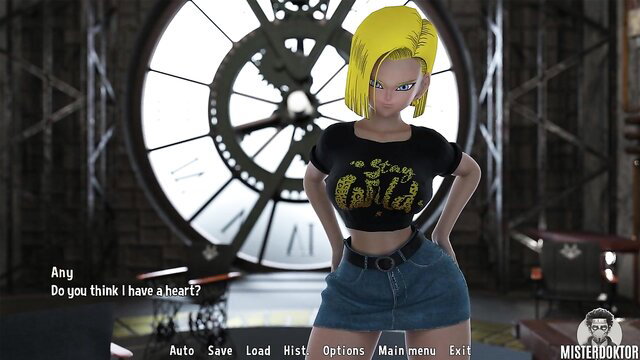 Blonde Android 18 in Star Girl crop top and mini skirt poses sexy