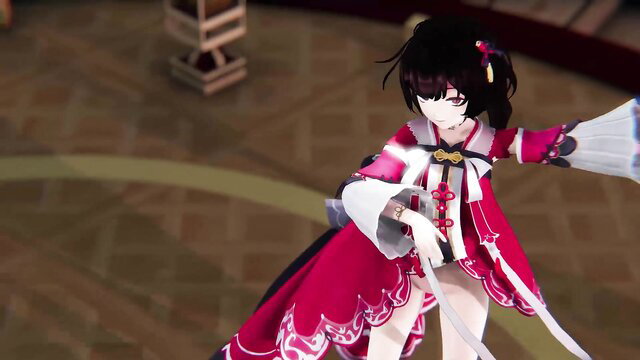 Anime girl Lingyuan in red elegant dress posing seductively, TanZhiZui hentai thumbnail