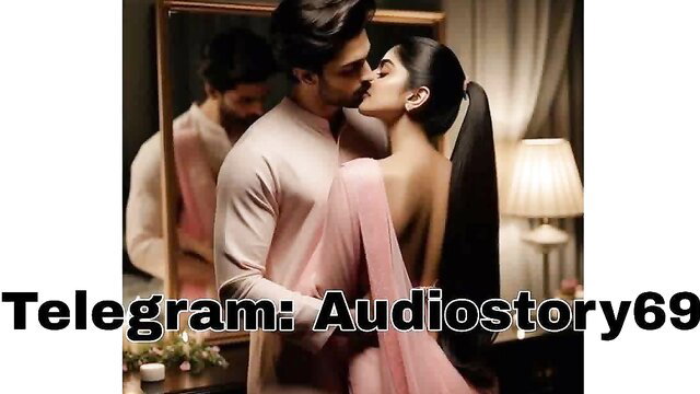 Indian couple in saree kissing passionately mirror reflection
