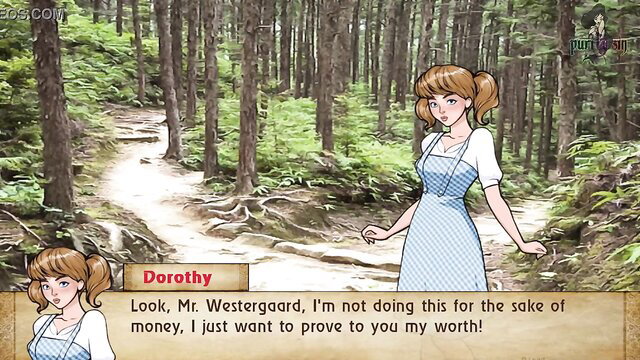 Anime Dorothy in blue dress pleads to prove worth in forest adventure
