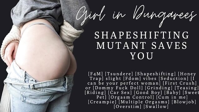 Girl in dungarees bound, shapeshifting mutant tsundere saves with seduction ASMR