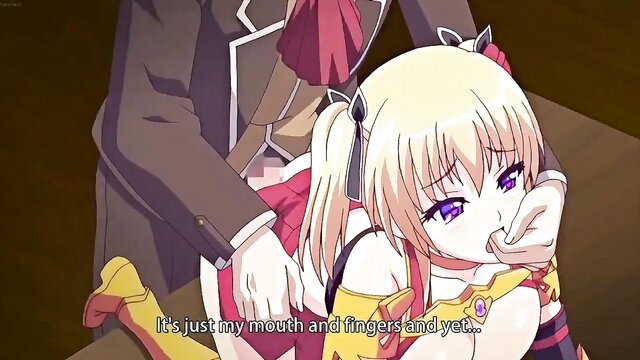 Blonde anime girl in red dress gets fingered by suited man from JAV Eris