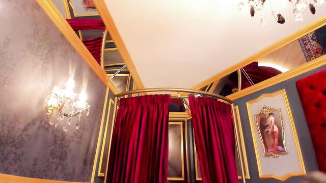 Luxurious red velvet room in ebony threesome CBT video thumbnail