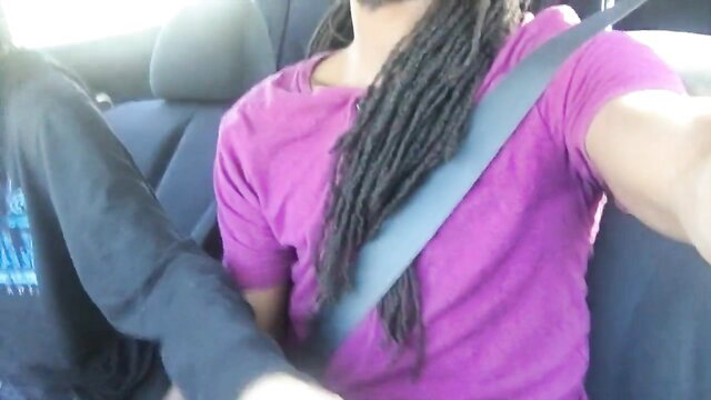 Alaska Zade with dreads gives handjob in car, hot black amateur
