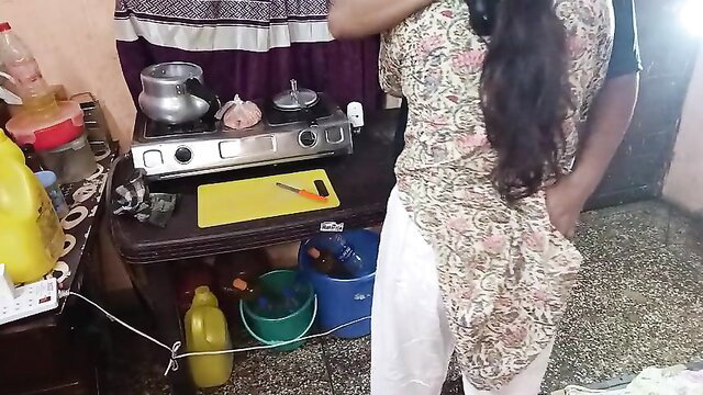 Desi stepmom Cold dd in salwar kameez cooking, thick ass from behind